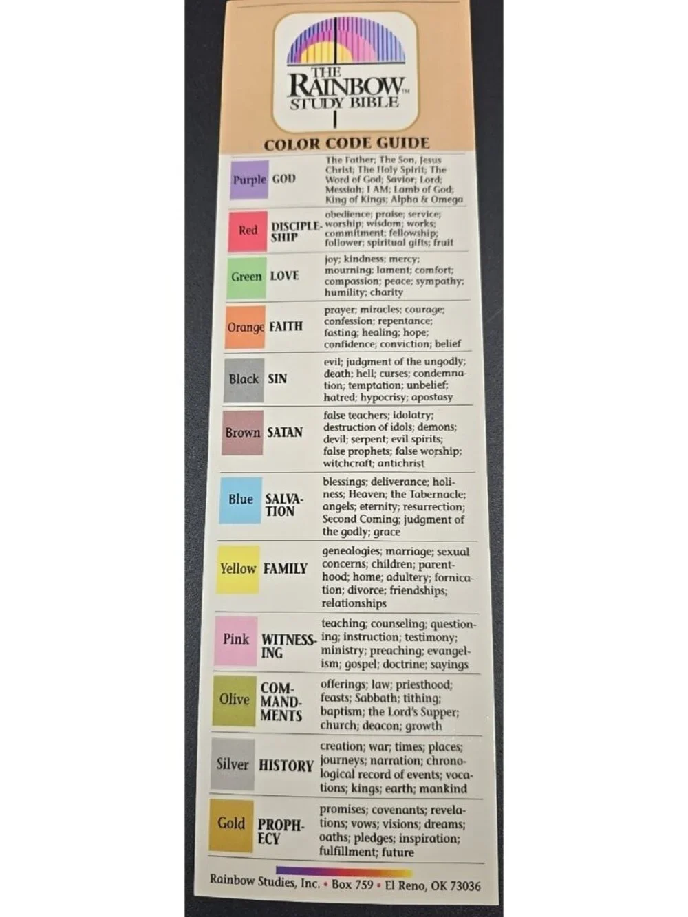The Rainbow Study Bible Living Bible Edition Bold Letter Color Code Guide